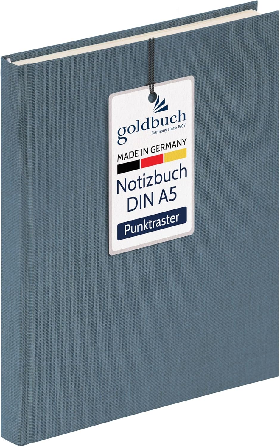 goldbuch 64 0105 Linen Notebook Summertime Note A5, Bullet Journal with 200 Pages Dotted Cream Paper 100 g/m², Acid-Free & Ink-fast, Hardcover Notebook with Bookmark & Thread Stitching, Blue Grey