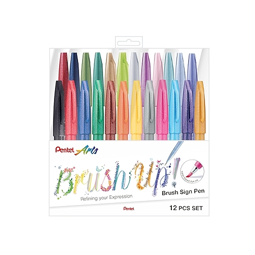 Pentel Kit Caneta Pincel Brush Sign Pen 24 Cores KITBRUSH-24