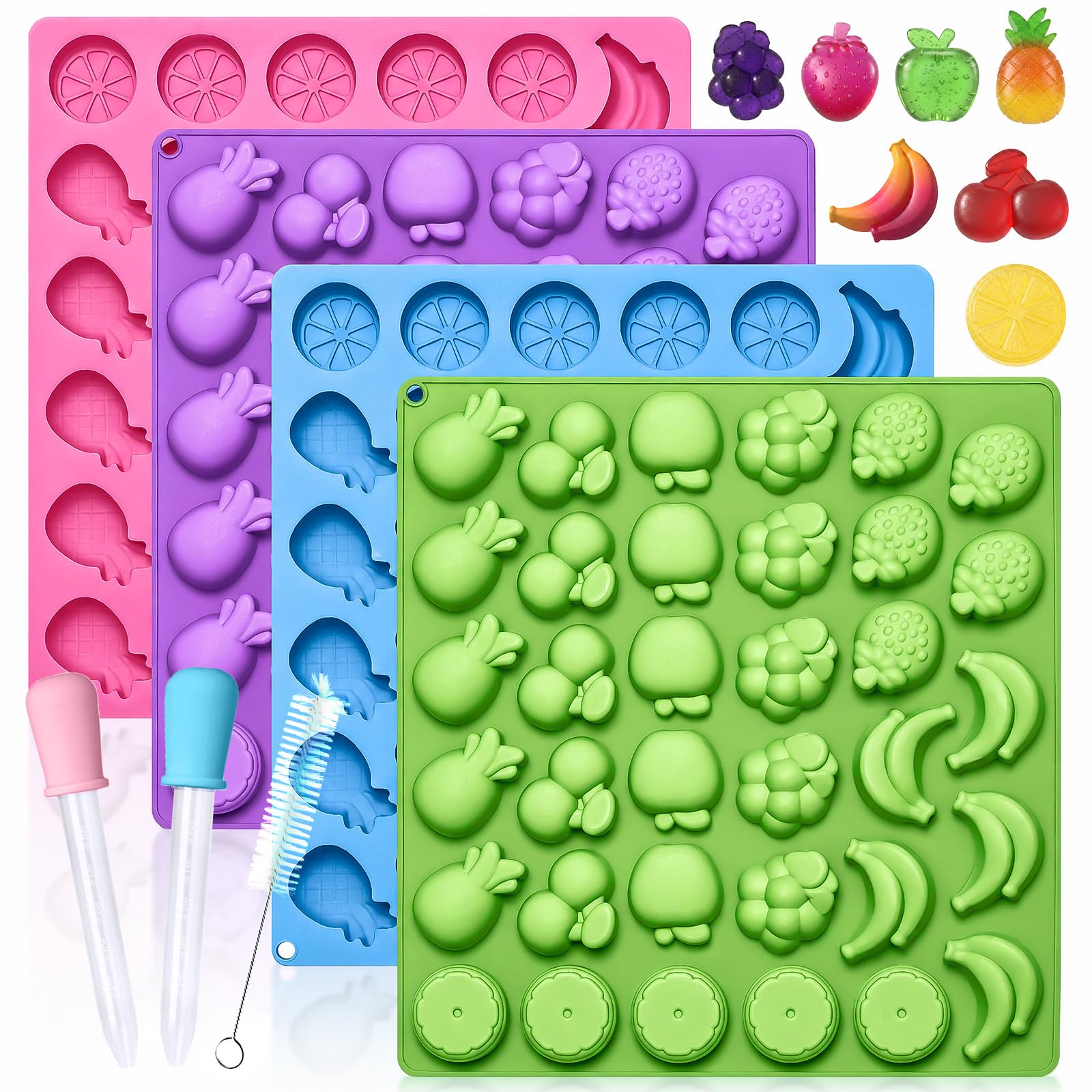 LUSHYUM 4PCS Large 5 ML Gummy Fruit Molds, 140 Total Cavities