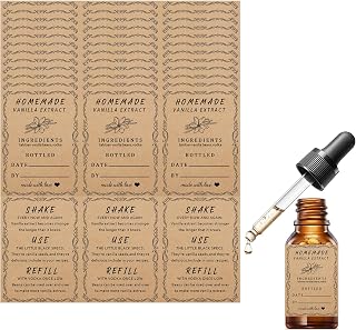 90 Pcs Homemade Vanilla Extract Labels, Instruction Stickers for Handcrafted Vanilla Bottles, Vanilla Extract Bottle Labels-2×1.5 Inches, Square