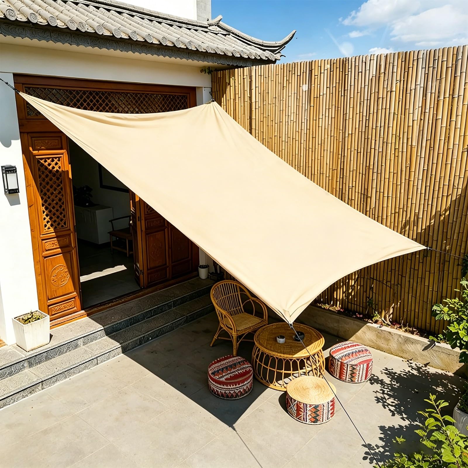 Beige PVC Tarp for Patio Shade 1.2x1.5m 2x3m 3x4m 6x8m Heavy Duty Waterproof Tarpaulin for Rain Emergency, Truck Bed, Pool, Camping Tent, Roof Cover(1x1.2m(3.3ftx3.9ft))