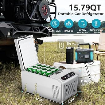 Electactic 12 Volt Electric Cooler, 15.79QT(15L) Car Fridge, Portable Refrigerator with Intelligent Control Panel, 12V Cooler -4F~68F, Portable Freezer AC/DC for Camping, Travel, Truck