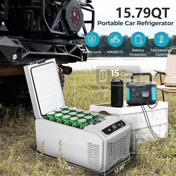 Electactic 12 Volt Electric Cooler, 15.79QT(15L) Car Fridge, Portable Refrigerator with Intelligent Control Panel, 12V Cooler -4F~68F, Portable Freezer AC/DC for Camping, Travel, Truck
