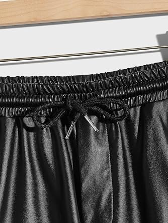 WDIRARA Men's Drawstring Waist Pu Leather Party Club Shorts with Pockets