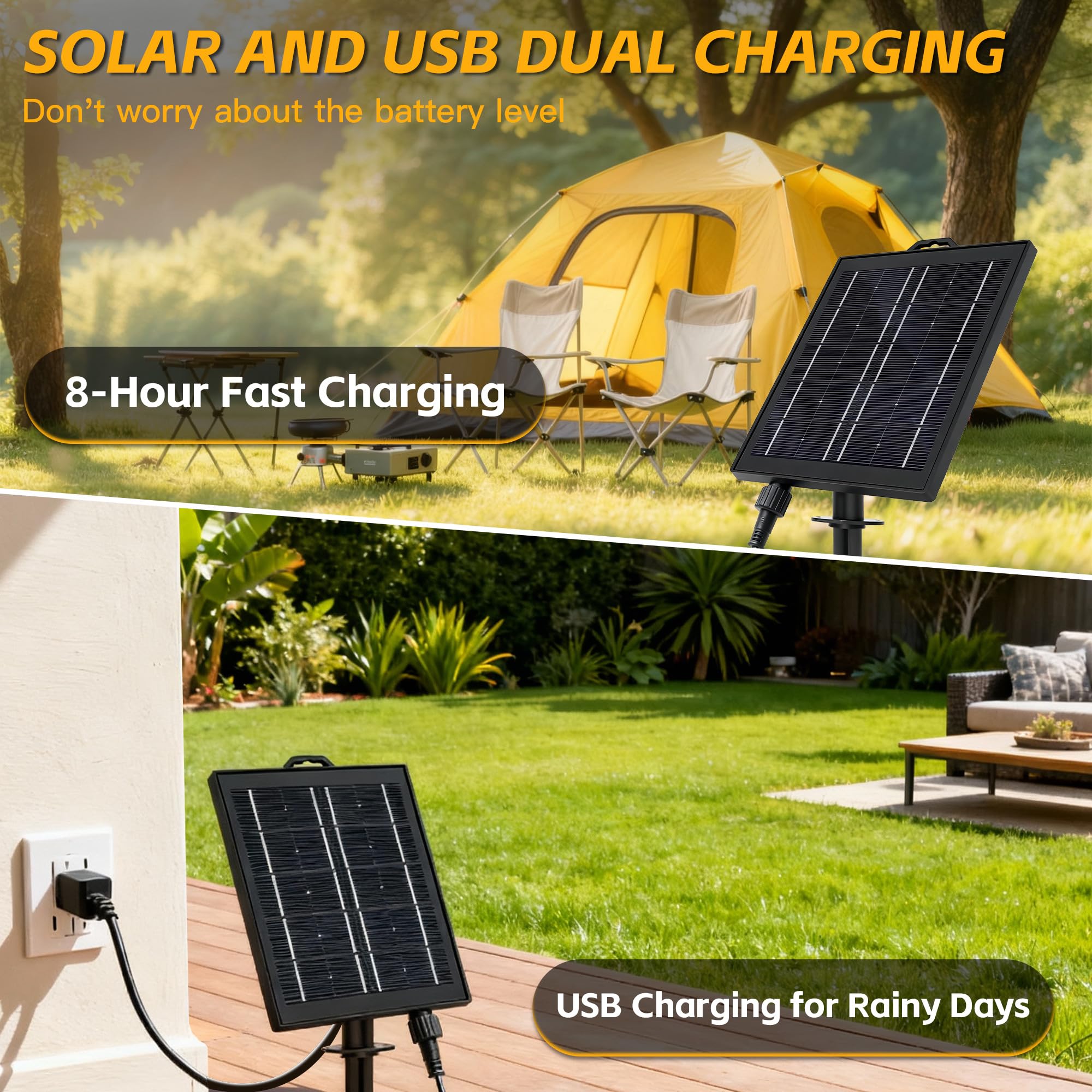 Guirnalda de luces solares para exteriores IP65, impermeable, luz de jardín USB y carga solar, con control remoto y 36 + 2 bombillas LED inastillables, 8 modos de luz, luces solares regulables