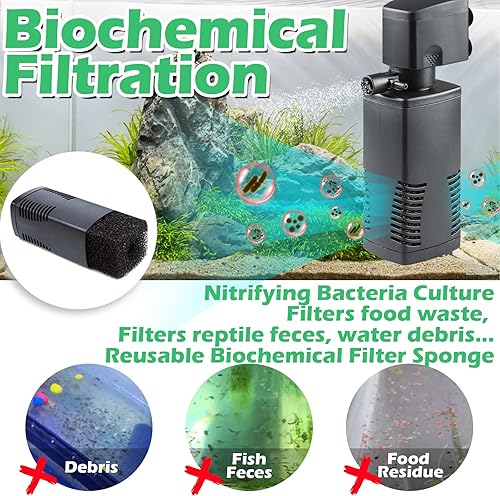 Miniatura 3 de TARARIUM Filtro de tanque de peces para tanque de 15 a 40 galones cristalino potente interno filtros de acuario sumergibles sistema de bomba y