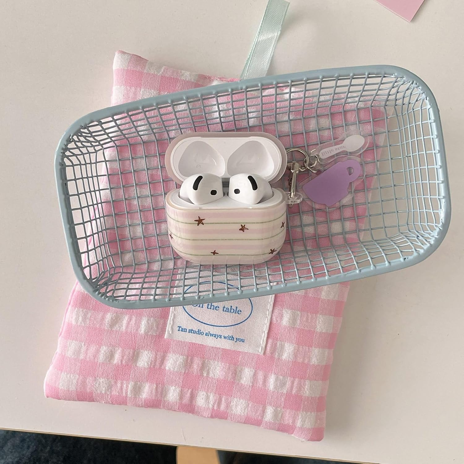 Striped Pink Purple Star Case for Airpods 4 with Lock,Kawaii Trendy Pretty Y2K Aesthetic Retro Chic Design Protective Girls Women Cover for Airpod 4th Gen
