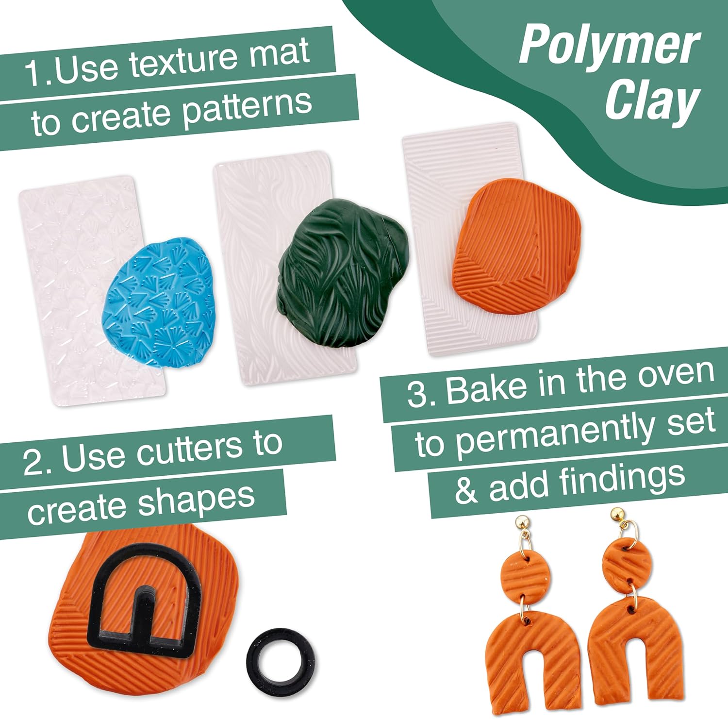 Faber-Castell Texture Clay Earring Making Kit: Create 3 Polymer Clay Earrings, Adult Crafts, Crafts for Teens, Hobbies for Women and DIY Kits for Adults (Ages 14+) - Image 5