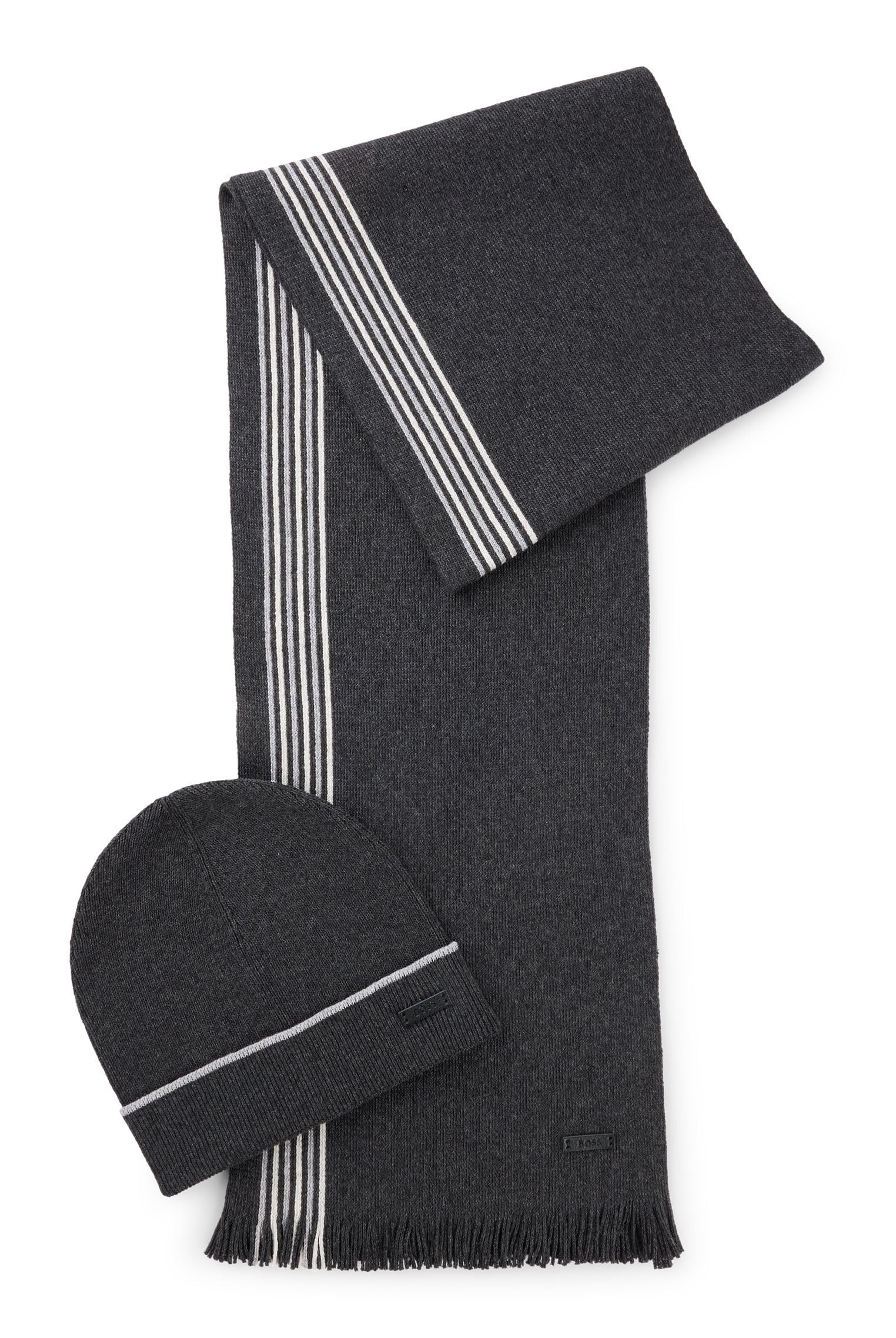 BOSS Herren Enzo SET Geschenk-Set aus Schal und Mütze aus Raschel-Strick