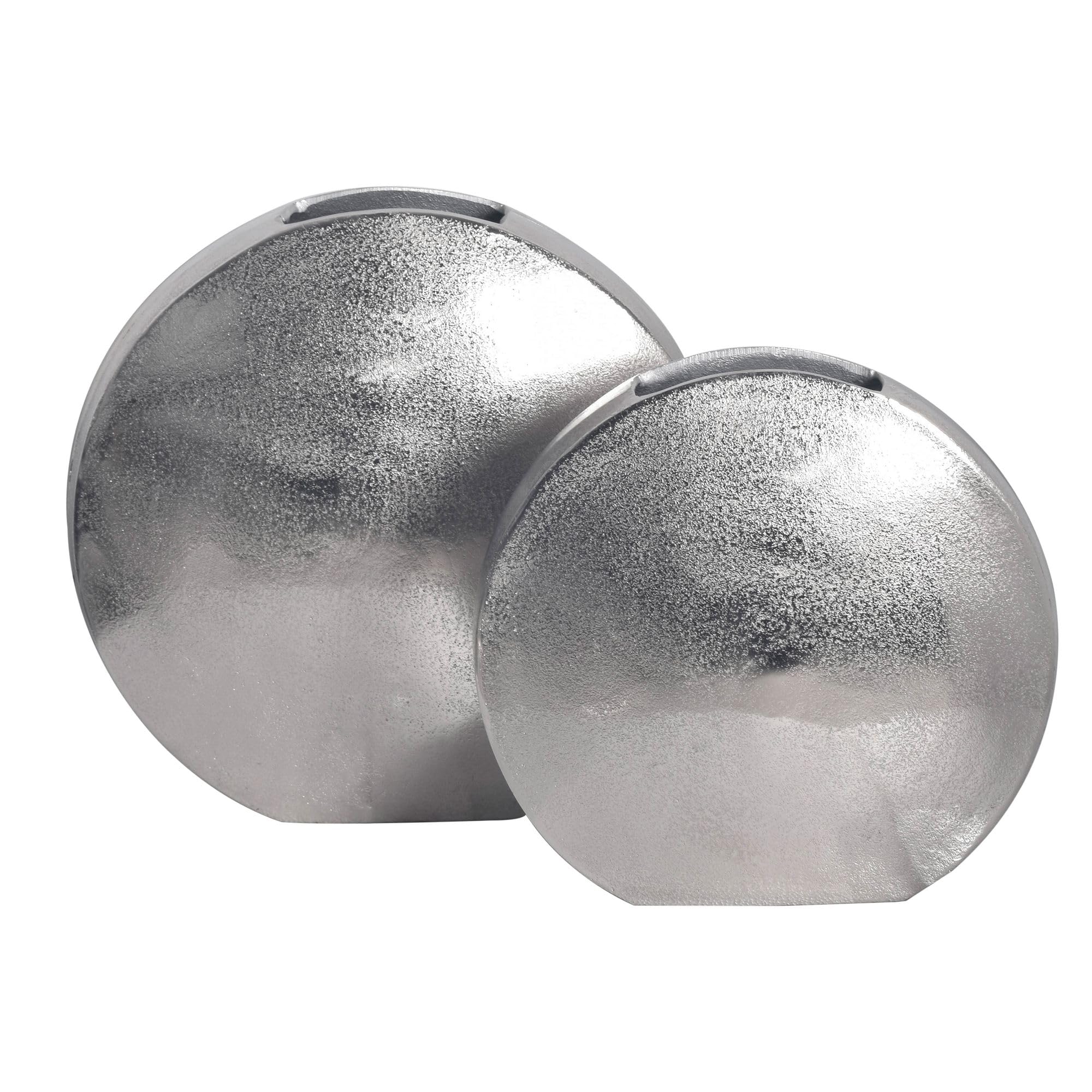 WOHNLING Dekovase 2er Set Aluminium Silber Rund, Blumenvase | Designvasen in 2 Größen als Eyecatcher, Tischvasen Metall stilvoll, Vasen handgefertigt, jedes Set ein Unikat
