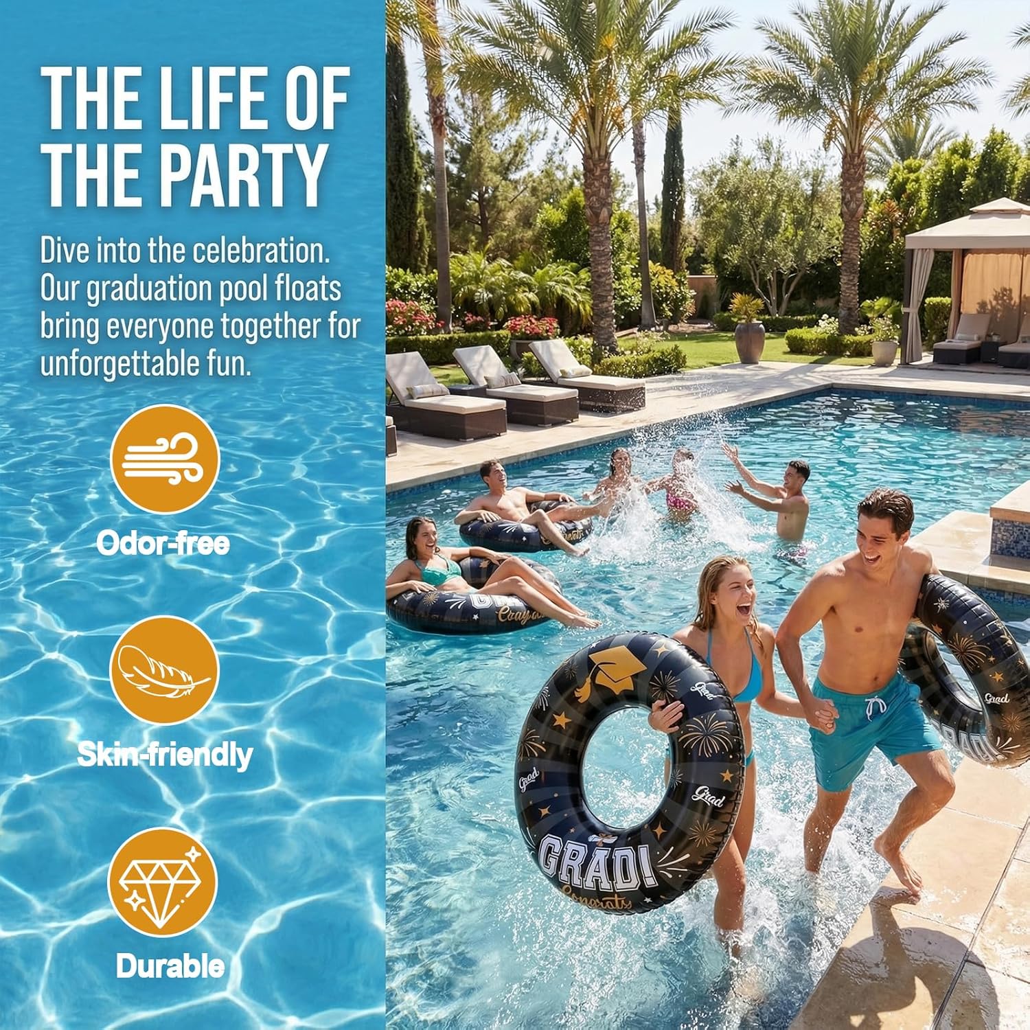 Graduation Inflatable Swim Rings with Air Pump Congrats Grad Sign Activities Inflatable Pool Float 2026 Graduation Party Favor Swimming Pool Supply for Graduates Seniors College 31.5"