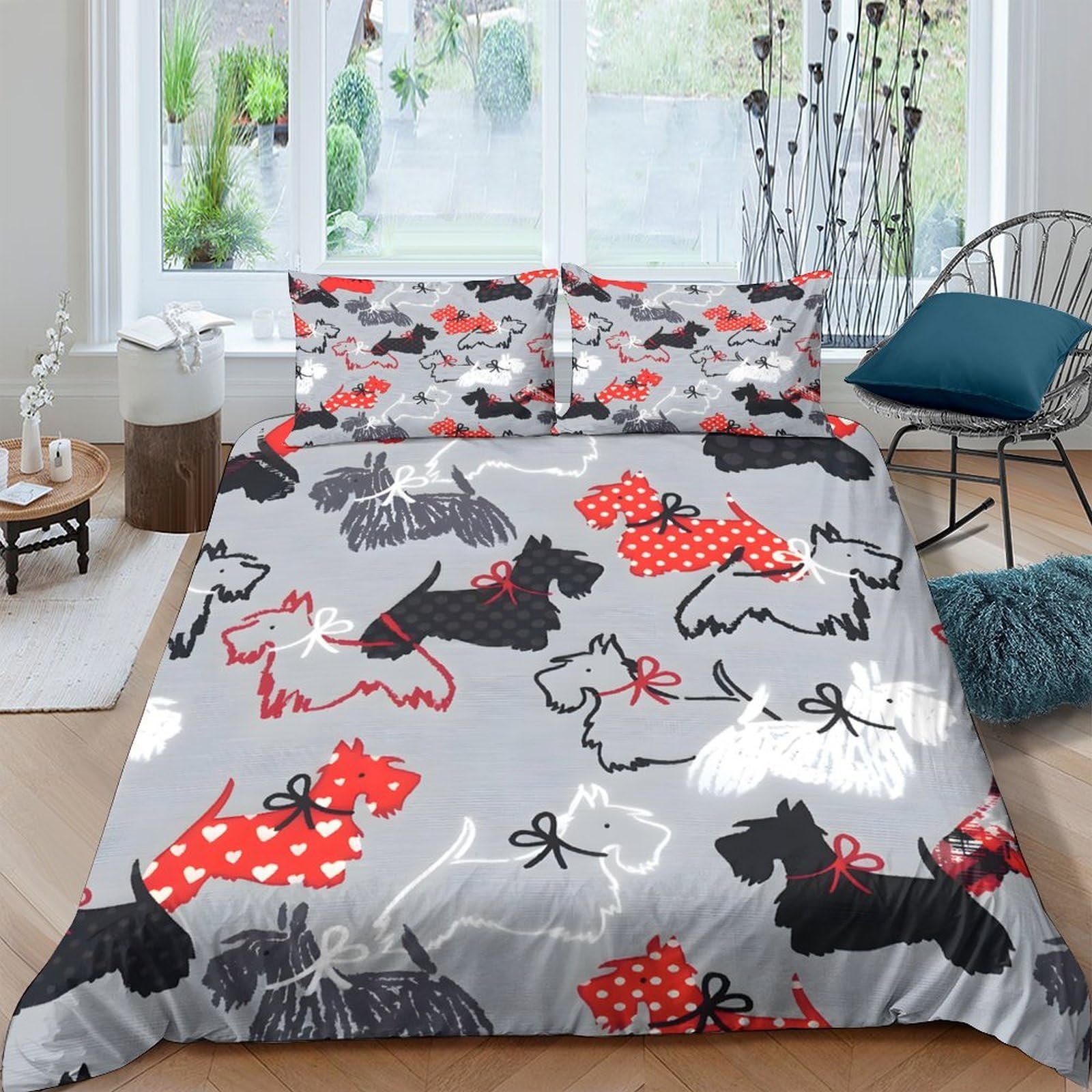 Ctjqhvkz Style-7 3D Printed Scottish Terrier Dog Fitted Sheet Microfiber Grey Red Cartoon Bed Cover For Bedroom Guest Room Protection Single（135X200cm）