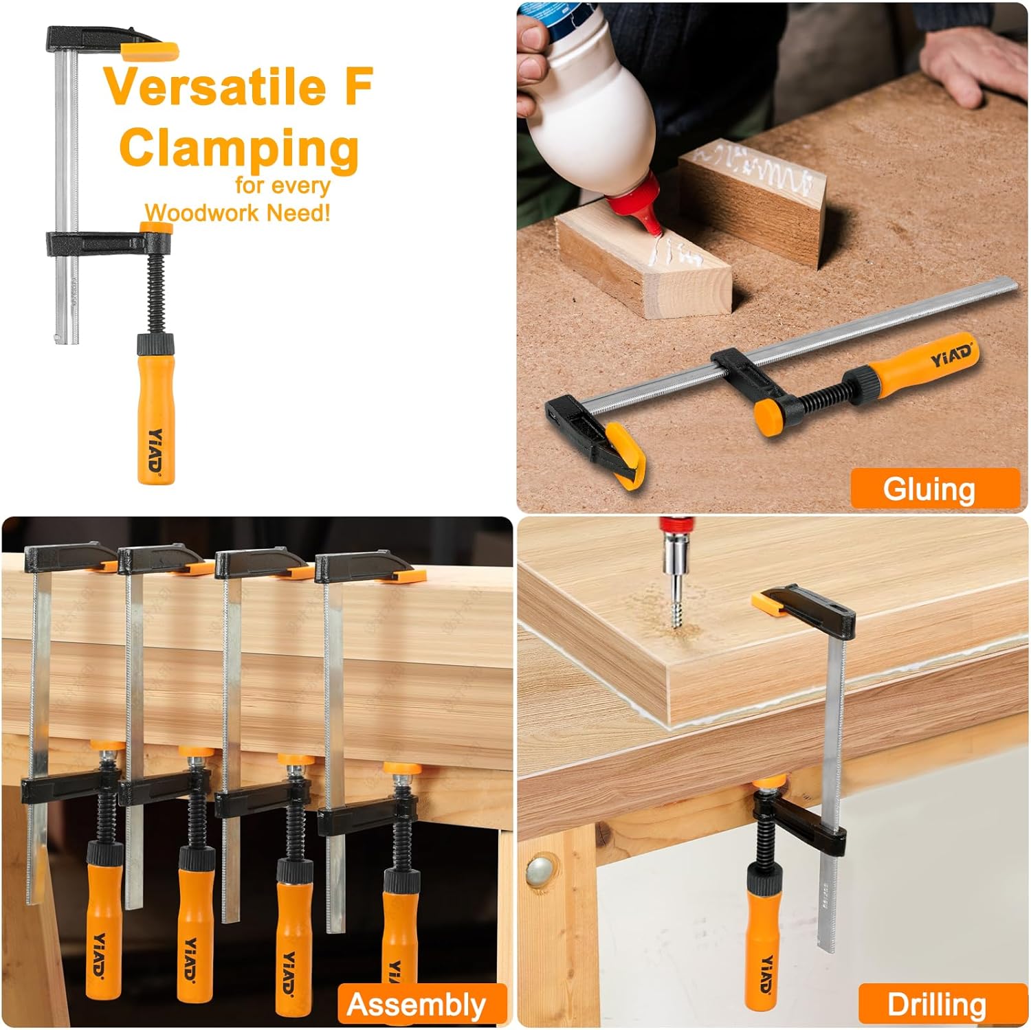 Wood Clamps for Woodworking, 6 Inch Bar Clamps 4 Pack, F Clamp Set with 300 lbs Clamping Force, Easy Grip Handle, Glue Up Clamps for DIY & Crafts