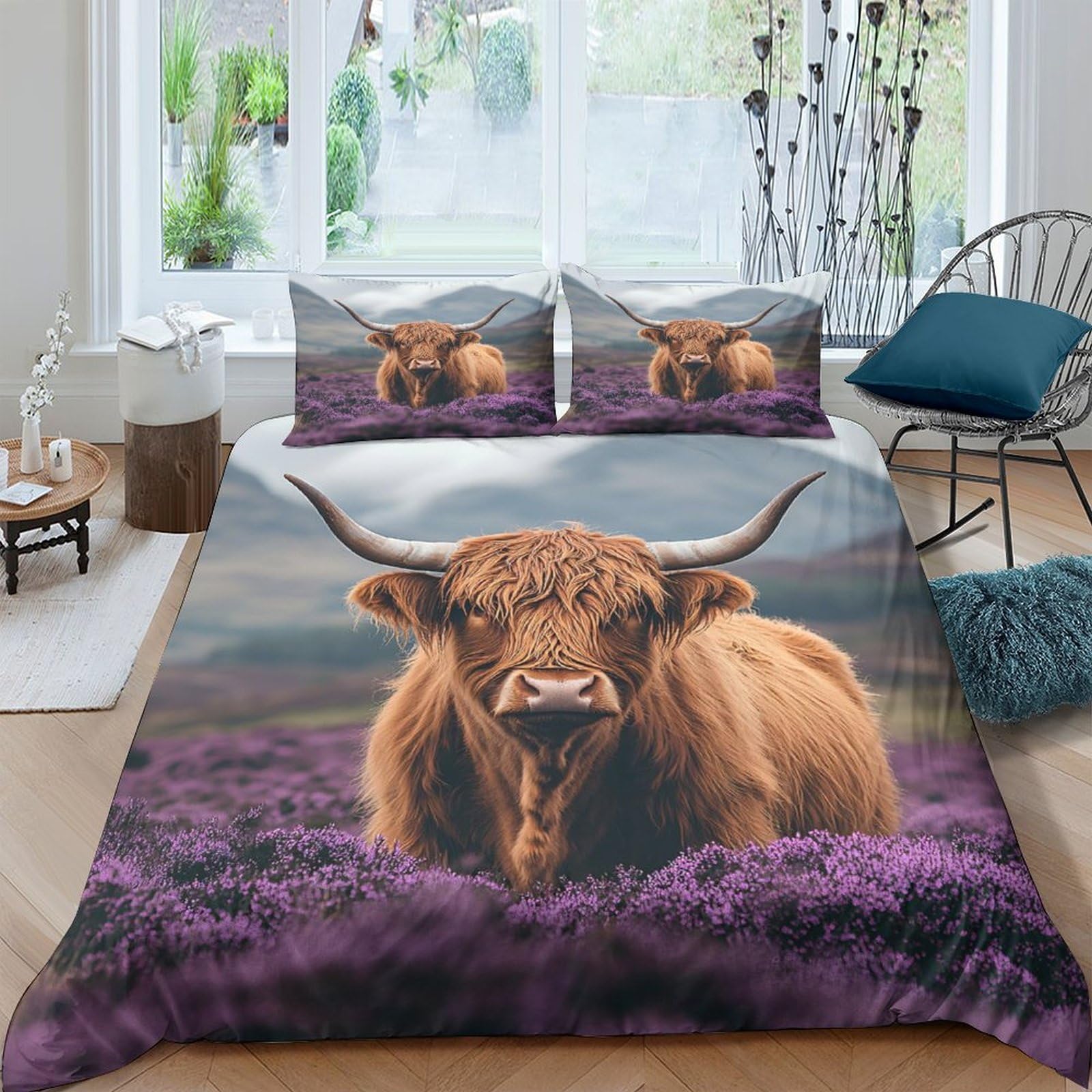 Parure de lit Highland Cattle en microfibre résistante avec zip 260x220