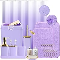 Vista 25 de Juego de accesorios de baño rosa, de plástico, con bandeja, dispensador de jabón, portacepillos de dientes, vaso, jabonera, cepillo para inodoro