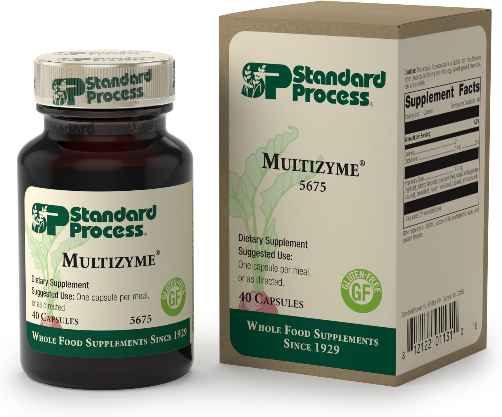 Standard Process - Multizyme - Digestion and Pancreatic Function Support Supplement, Provides Digestive Enzymes and Pancreatic Enzymes, Gluten Free - 40 Capsules