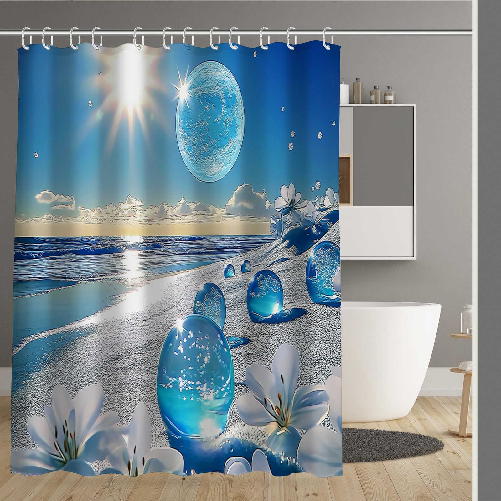 Rideau de douche 180x180 cm imperméable et lavable avec rings