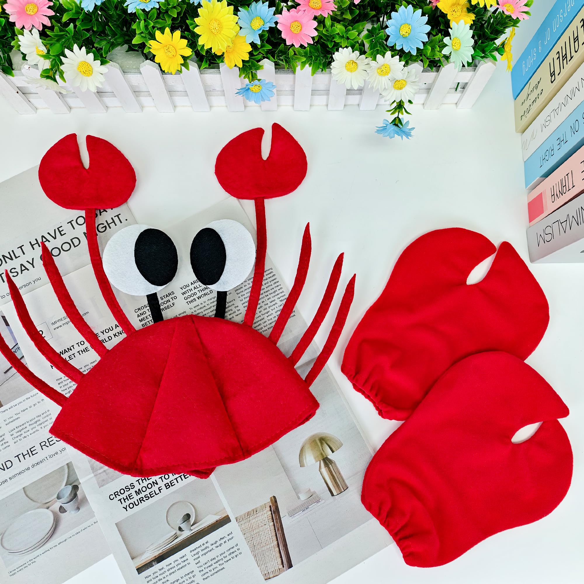 Horolam Crab Costume Accessories, Crab Costume with Claws Gloves Adjustable Crab Hat for Adults World Book Day Cosplay Party - Image 4