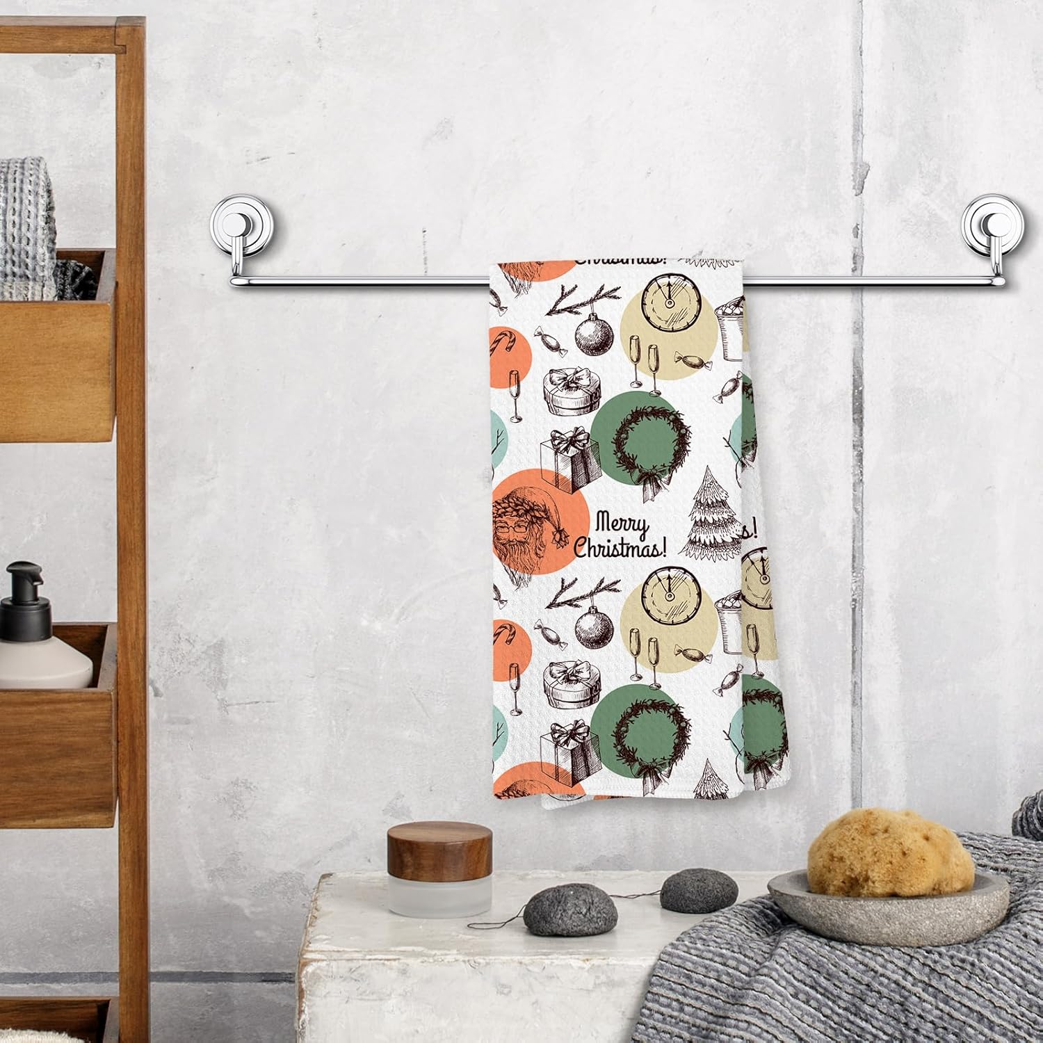 Giosve Vintage Merry Christmas Bar Kitchen Towels, Christmas Decorative Hand Towels, Rustic Retro Winter Xmas Snowman Tree Wreath Dish Tea Towel for Kitchen Bar Cart Decor, 16x24 Inch - Image 3