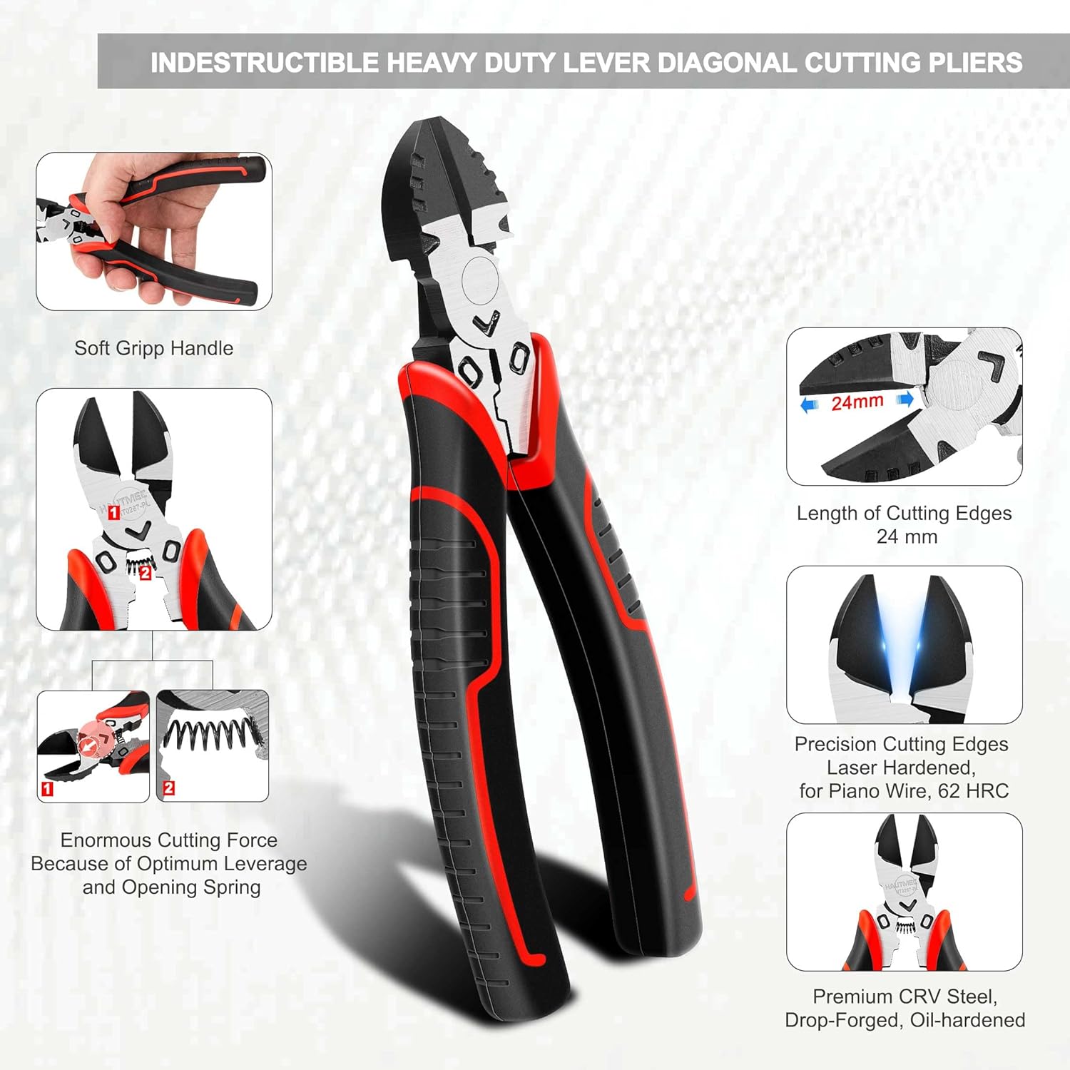 HAUTMEC 3PCS High Leverage Multi Plier Tool Set Include 8" Needle Nose Pliers Set, 8" Linesman Pliers, 6" Diagonal Cutting Plier, HT0270