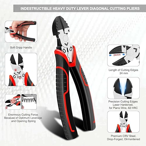 Miniatura 10 de HAUTMEC Alicates Linesman de 9 pulgadas, alicates de combinación de alto apalancamiento, multifuncionales, resistentes, herramientas Lineman