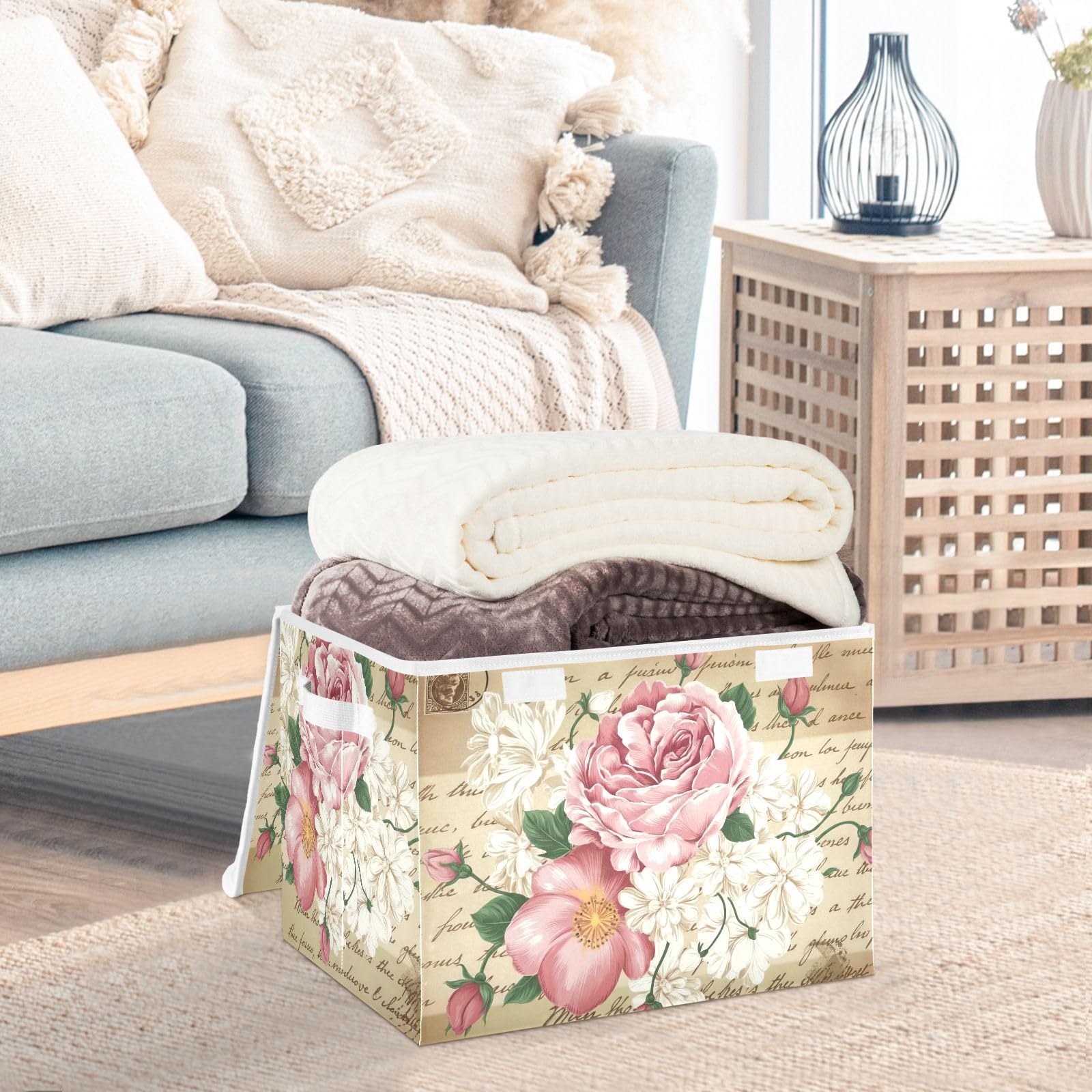 Amazon.com: Shabby Chic Pink Rose Storage Bin with Lid Large