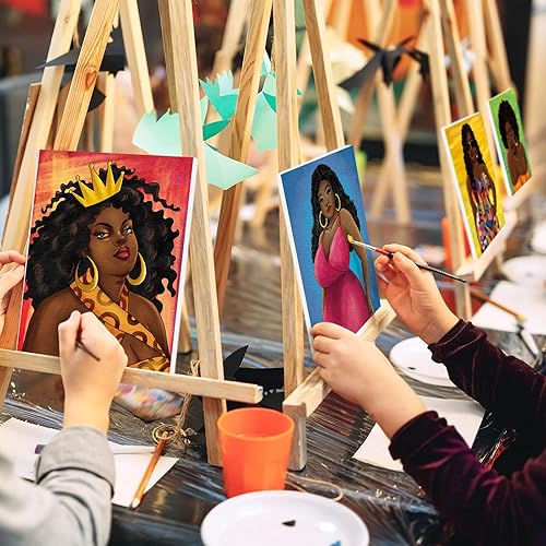 Miniatura 4 de 8 lienzos predibujados para pintar para adultos y niños, contorno de lienzo preestirado para pintar y sorber tema de reina afro y kit de piant para