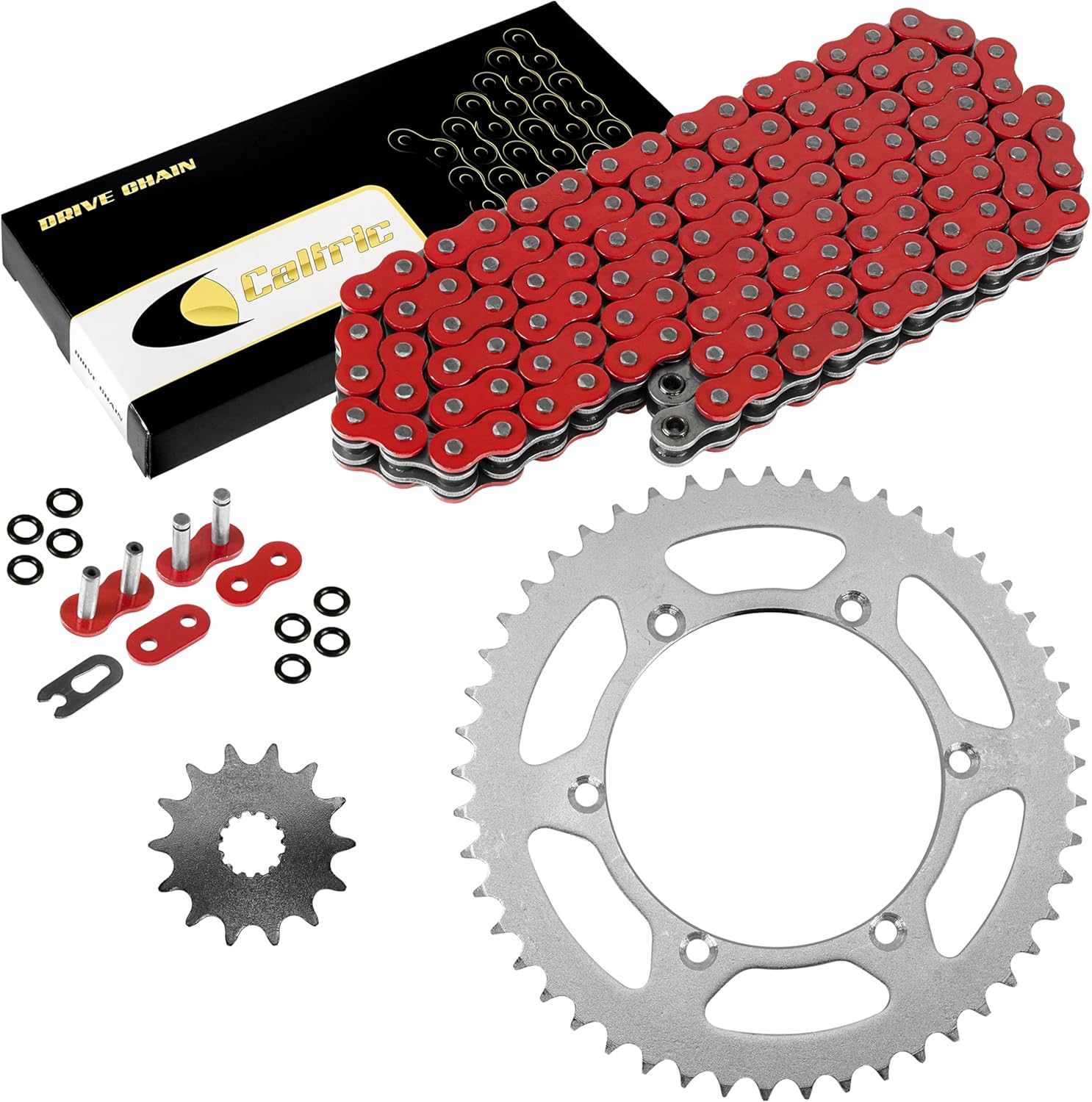 Caltric Red O-Ring Drive Chain and Sprockets Kit Compatible with Kawasaki KX250 1999 2000 2001