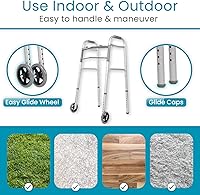 Vista 8 de Vive - Andador plegable para personas mayores, marco plegable de acero resistente para adultos, andador estándar con ruedas delanteras de 5 pulgadas