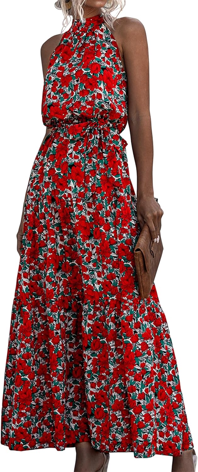 CUPSHE Knipjurk voor dames, ronde hals, mouwloos, split, maxi-jurk, zomer, strand bedekkende jurk, Zwart, L