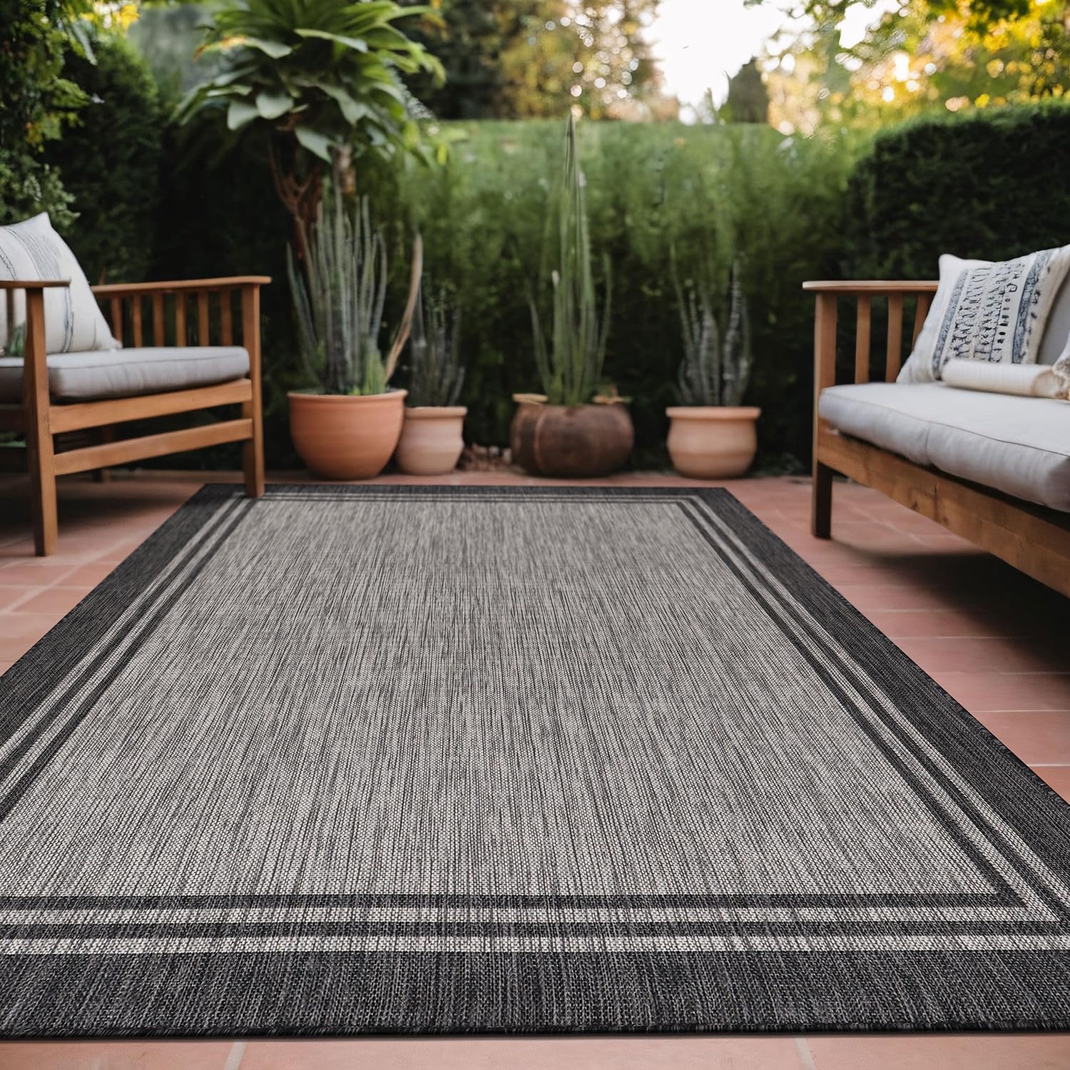LuuL Home Bordered Outdoor Rug 5x7 Washable Outside Carpet for Indoor