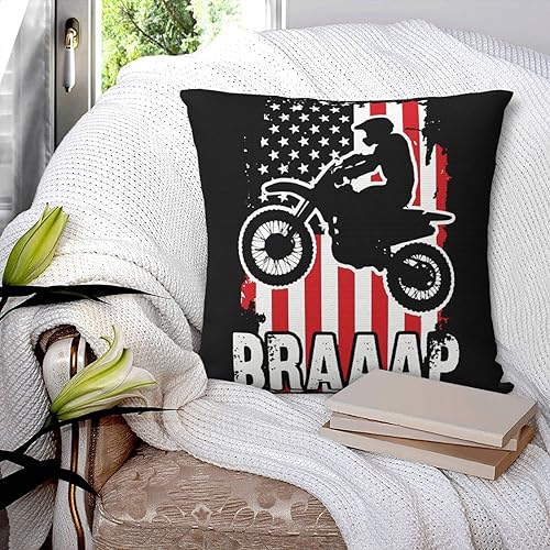 Miniatura 9 de SEAEAGLE Funda de almohada decorativa de doble cara con la bandera de Estados Unidos, diseño de motocross, para sofá