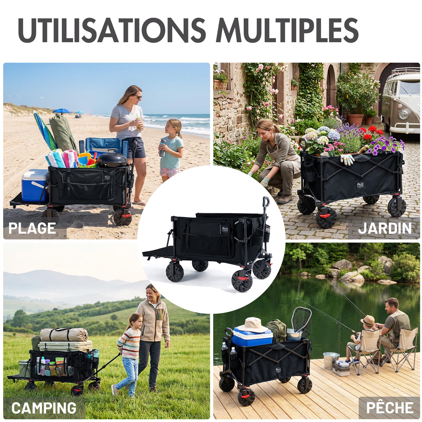 Timber Ridge Chariot Pliable avec Frein et Hayon 400L Chariot de Plage