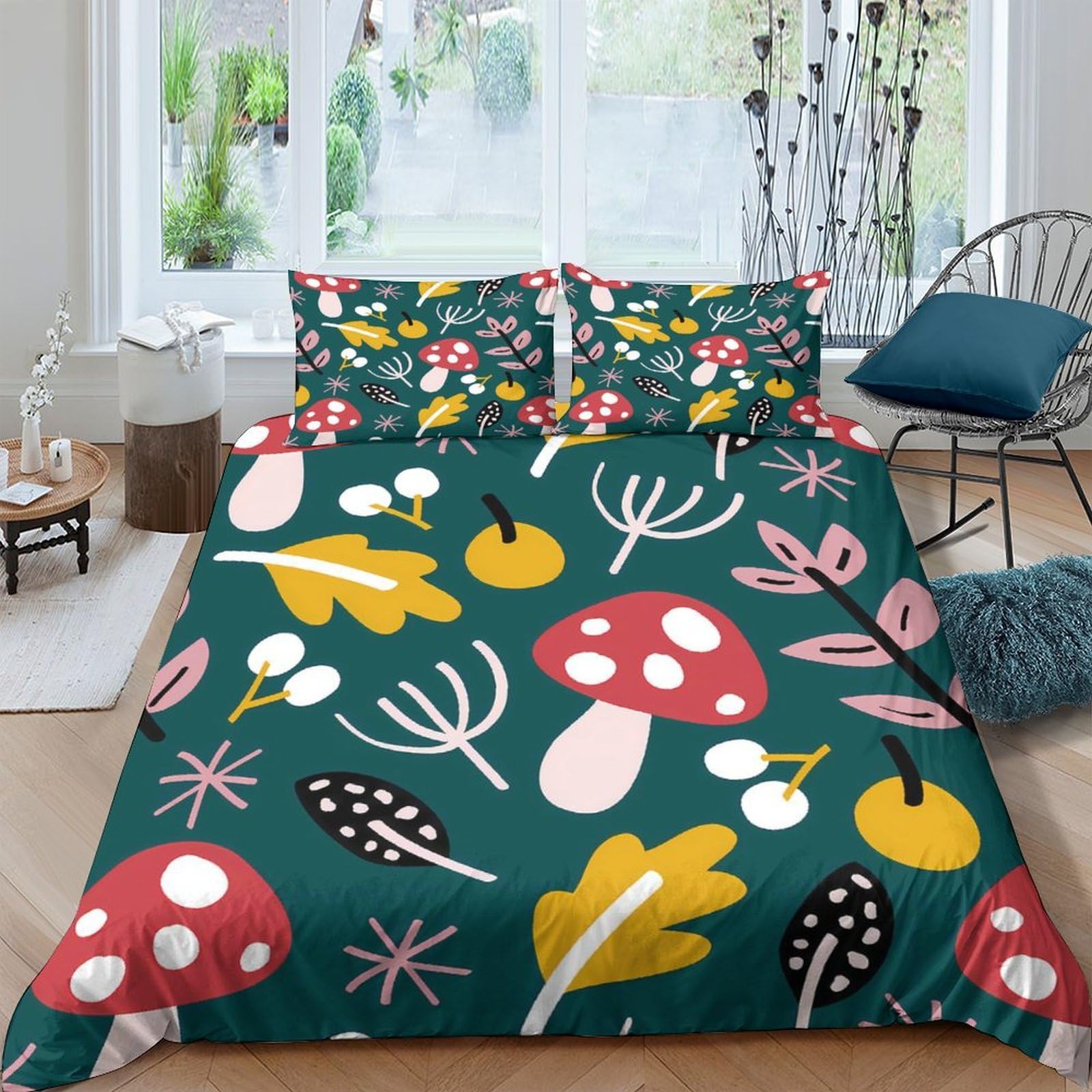 Ctjqhvkz Style-10 3D Printed Forest Mushroom Fitted Sheet Microfiber Soft Green Botanical Bed Cover For Bedroom Guest Room Mattress Decor Single（135X200cm）