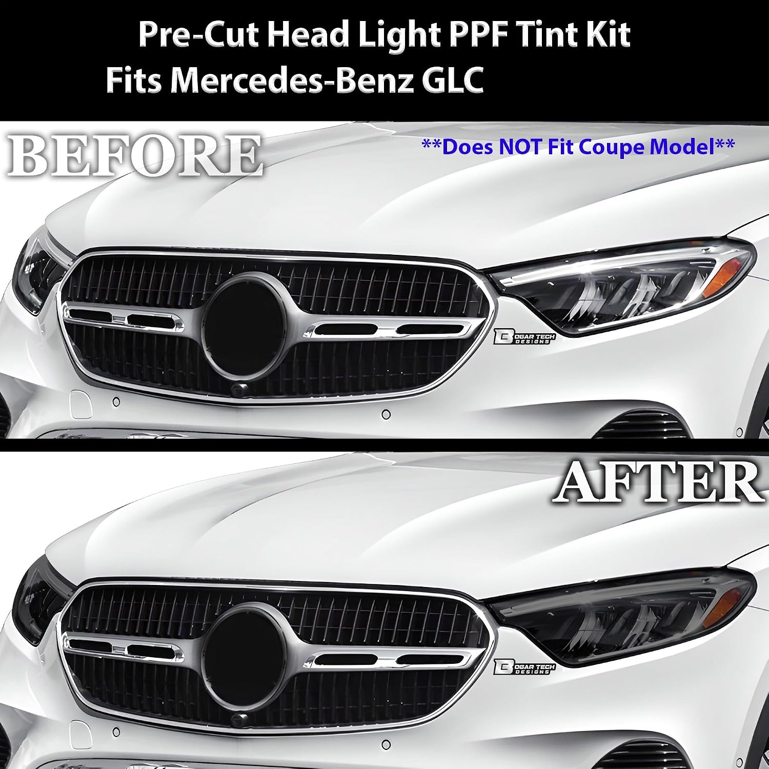 BOGAR TECH DESIGNS Full Headlight Head Light Tint Kit Compatible with Mercedes-Benz GLC 2023-2025, Light Smoke