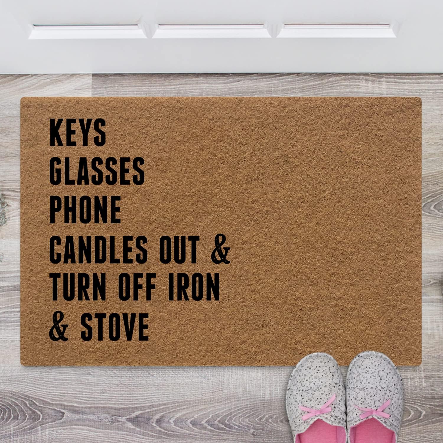 Indoor Door Rugs for Inside House, Inside Front Door Mat Keys Glasses Phone Candles Out & Turn Off Iron & Stove Rubber Backing Protect The Floor 30X18 Inch