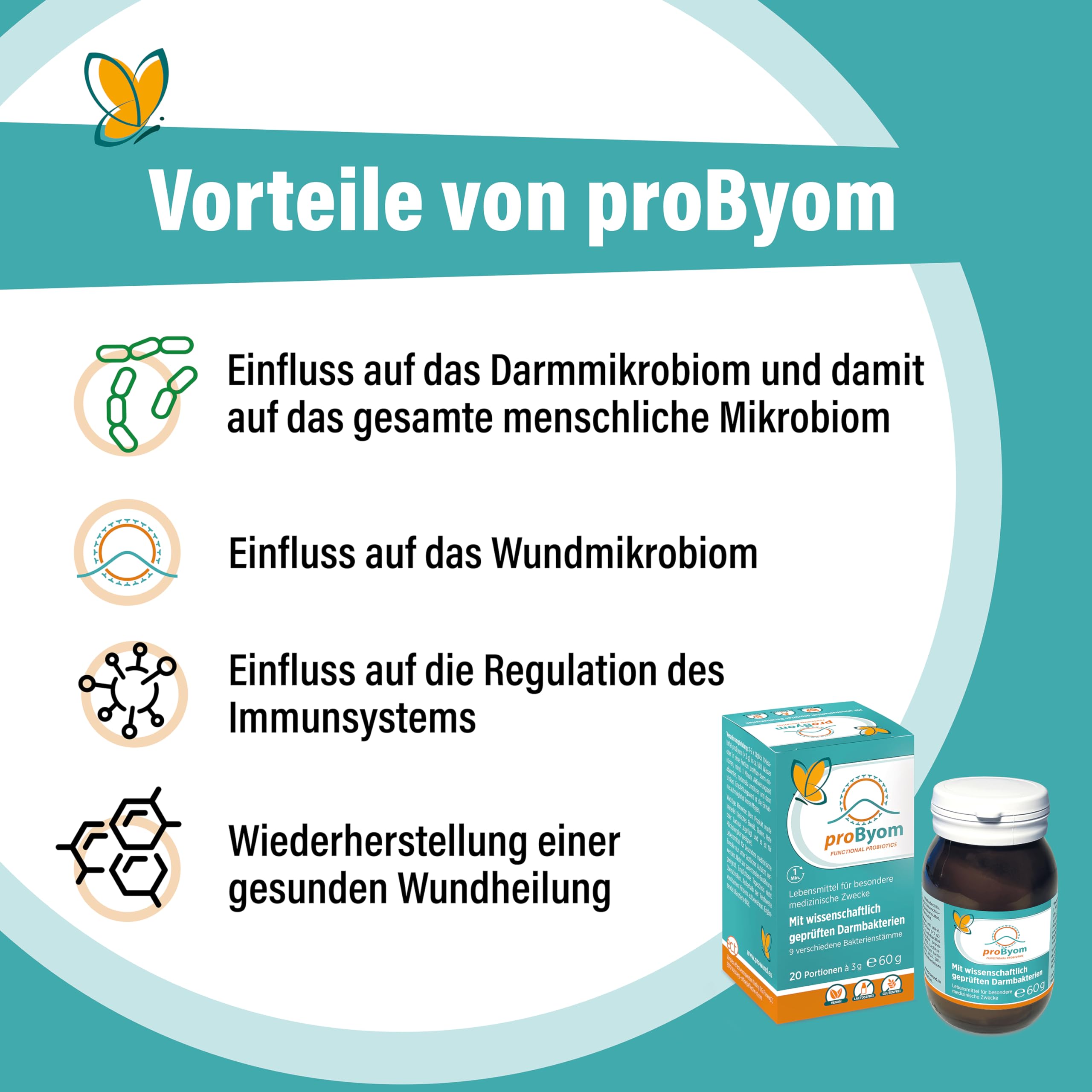 Probiotika - Wundheilung beschleunigen: stärkt Darmgesundheit, reduziert Entzündungen, verbessert Kollagen - 9 Bakterienstämme | 60g Pulver