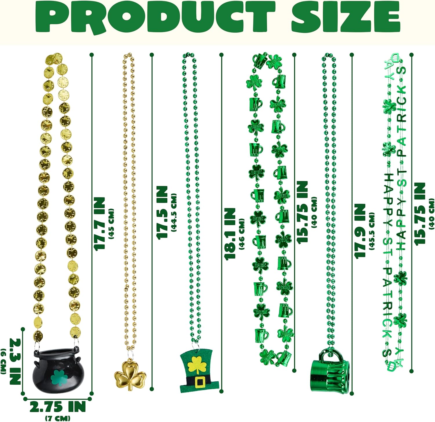 JOYIN 24 Pcs St. Patrick's Day Necklaces Set with Shamrock Beer Mug Hat Pot Gold coin Elements, Green Plastic Bead Necklace Jewelry for St. Patricks Dress Up Accessories Costume Party Decorations - Image 4