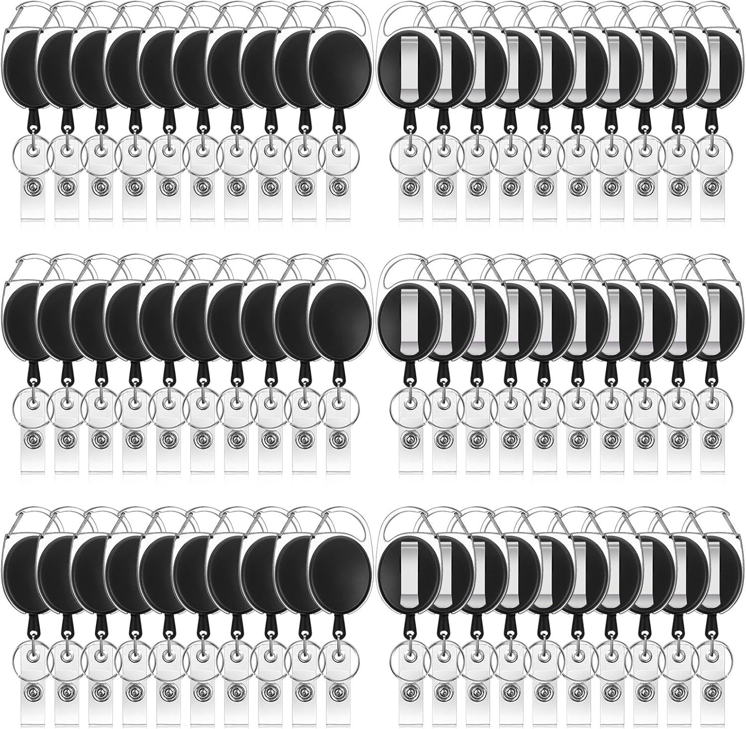 60 Pcs Badge Reels Retractable Bulk ID Badge Holders Retractable Lanyards with Carabiner Reel Clip for Keys, Badge Name Card Holder