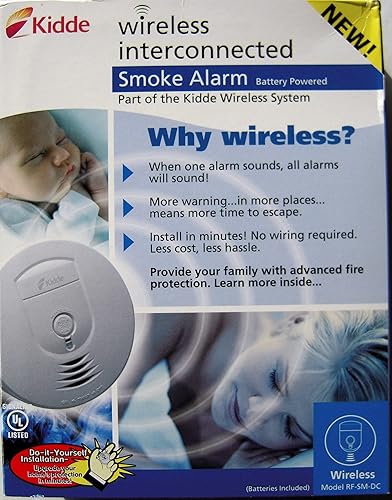 Miniatura 4 de Kidde Detector de humo inalámbrico, funciona con pilas AA (incluida), sensor de ionización de interconexión sin cables, alarma de humo y detector de