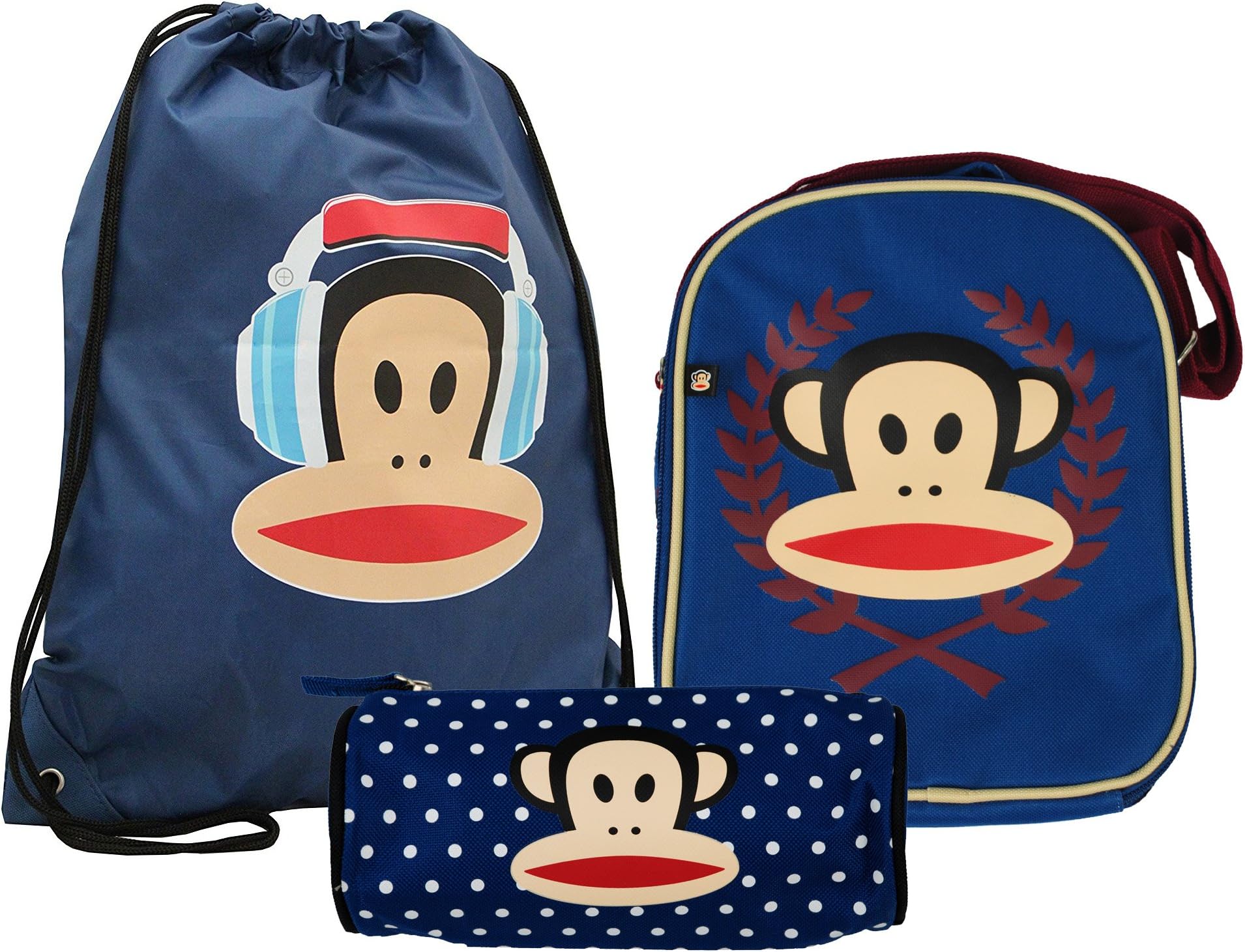 Paul Frank® Julius Monkey Headphones Gym PE Bag, Monkey Crest Lunch Bag & Pencil Case Set (Set of 3)