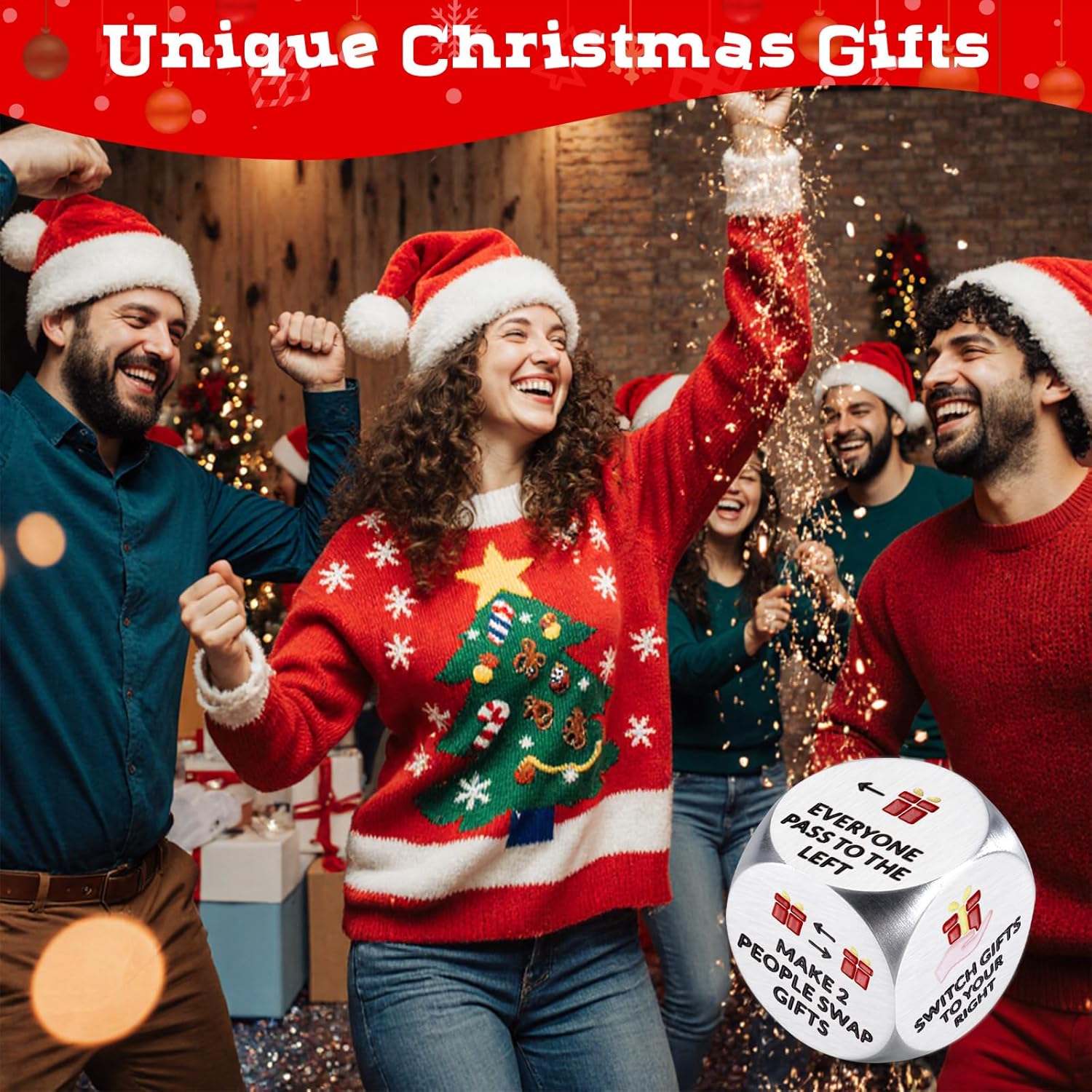 Santa Swap Gift Exchange Dice, Christmas Games Dice Stocking Stuffers for Party Games, Fun Christmas Games for Family Party, Xmas Dice Gifts for Teens, Adults, Grandkids, Holiday Christmas Gag Gifts