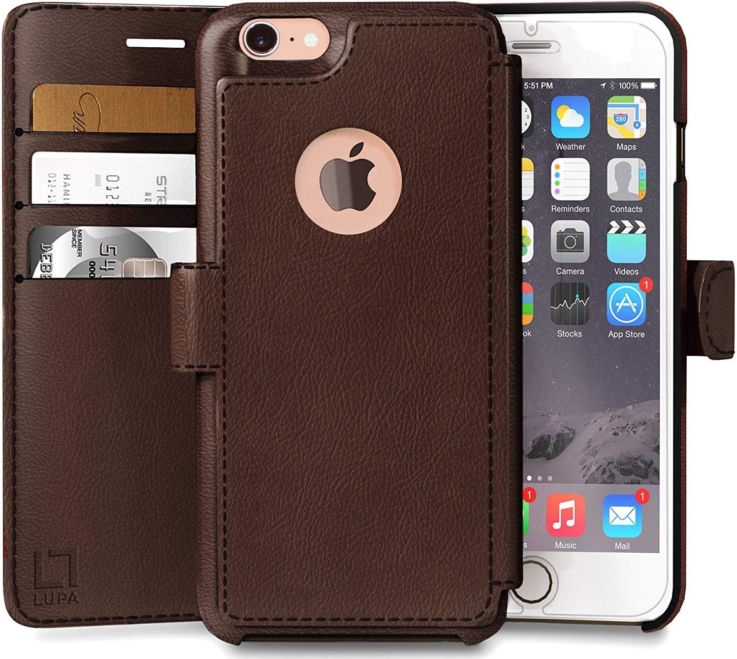 LUPA iPhone 6S Wallet case, iPhone 6 Wallet Case, Durable and Slim, Lightweight with Classic Design & Ultra-Strong Magnetic Closure, Faux Leather, Dark Brown, for Apple iPhone 6s/6 (Renewed)