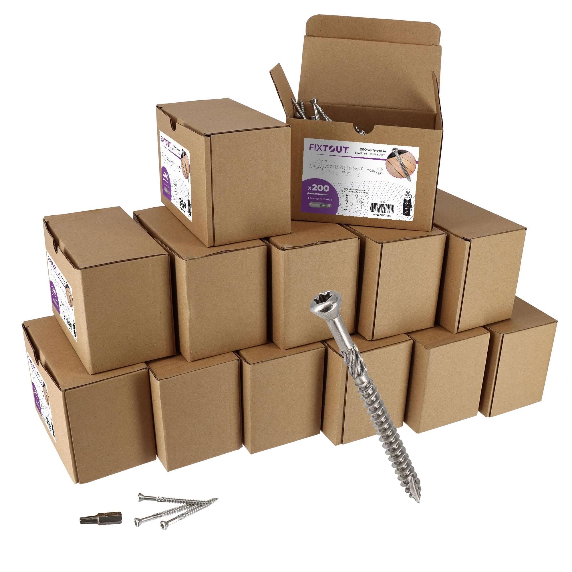 Lot de 2600 vis terrasse en Inox A2 - Tête fraisée réduite empreinte TX 25-13 Embouts offerts - Diamètre 5mm (50 MM)