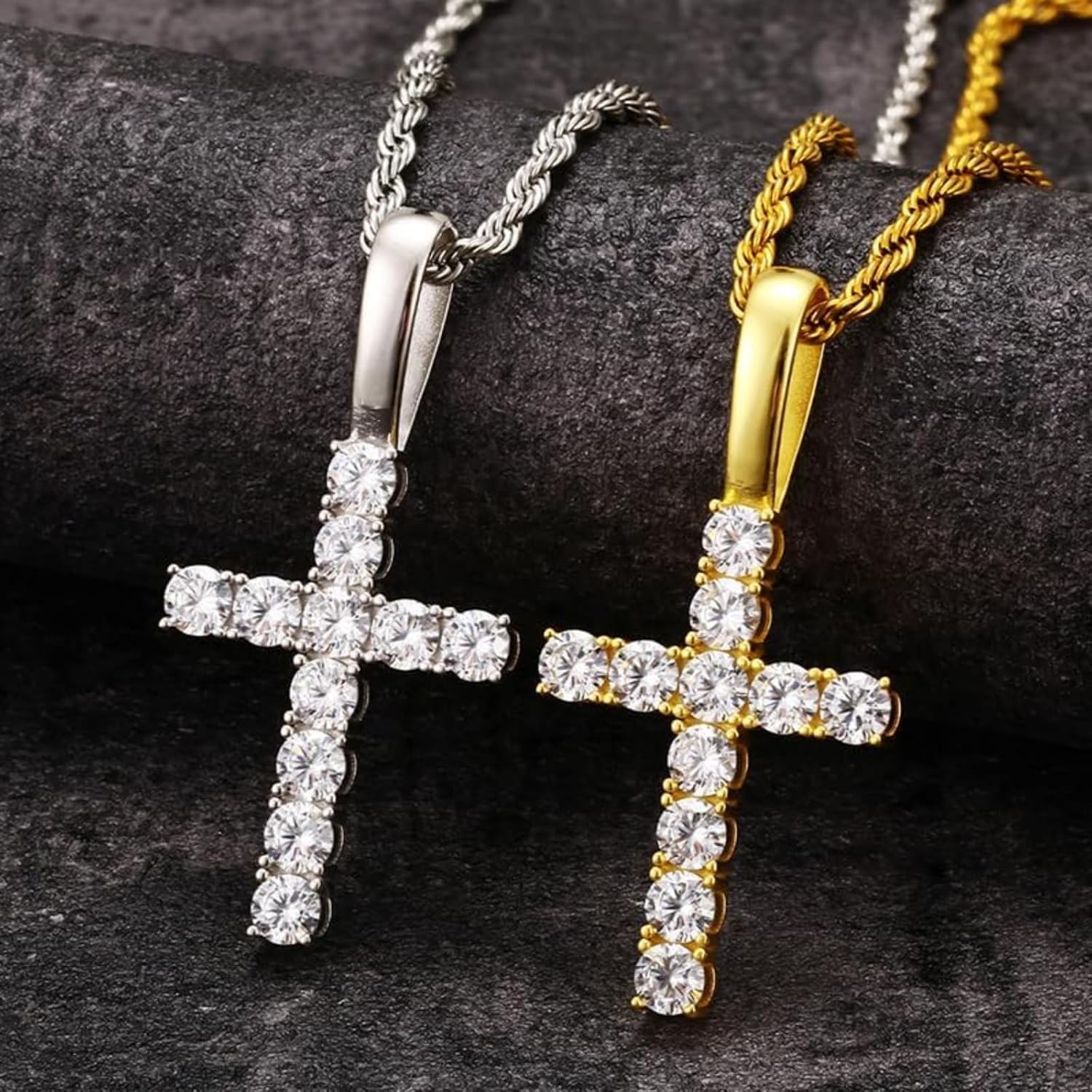 14K Gold 5mm Diamond Cross Pendant Necklace for Men, Trendy and Stylish Accessory for Music Festivals and Night Outs