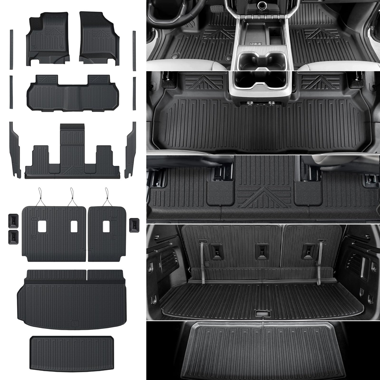 Floor Mats Cargo Liner for 2024 2025 2026 GMC Acadia(Only 7 Seats) All Weather TPE Mats Set, Trunk Mat & 3rd Row Backrest Mat Door Sill ProtectorsAccessories