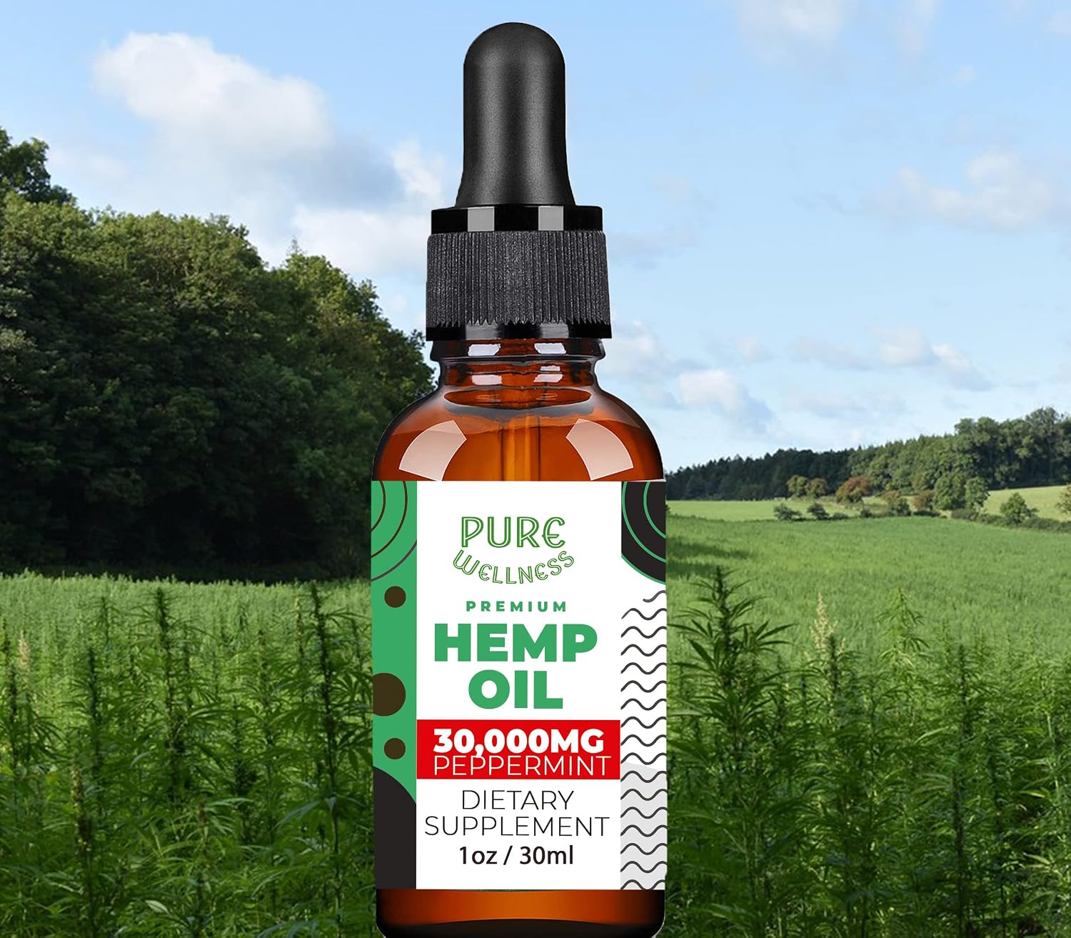 Pure wellness Hemp Seed Oil Drops Peppermint Flavor for Improved Cognitive Function, Omega 3 6 9 Fatty Acids, Organic, Non-GMO, Vegan (30,000mg 3-Pack)