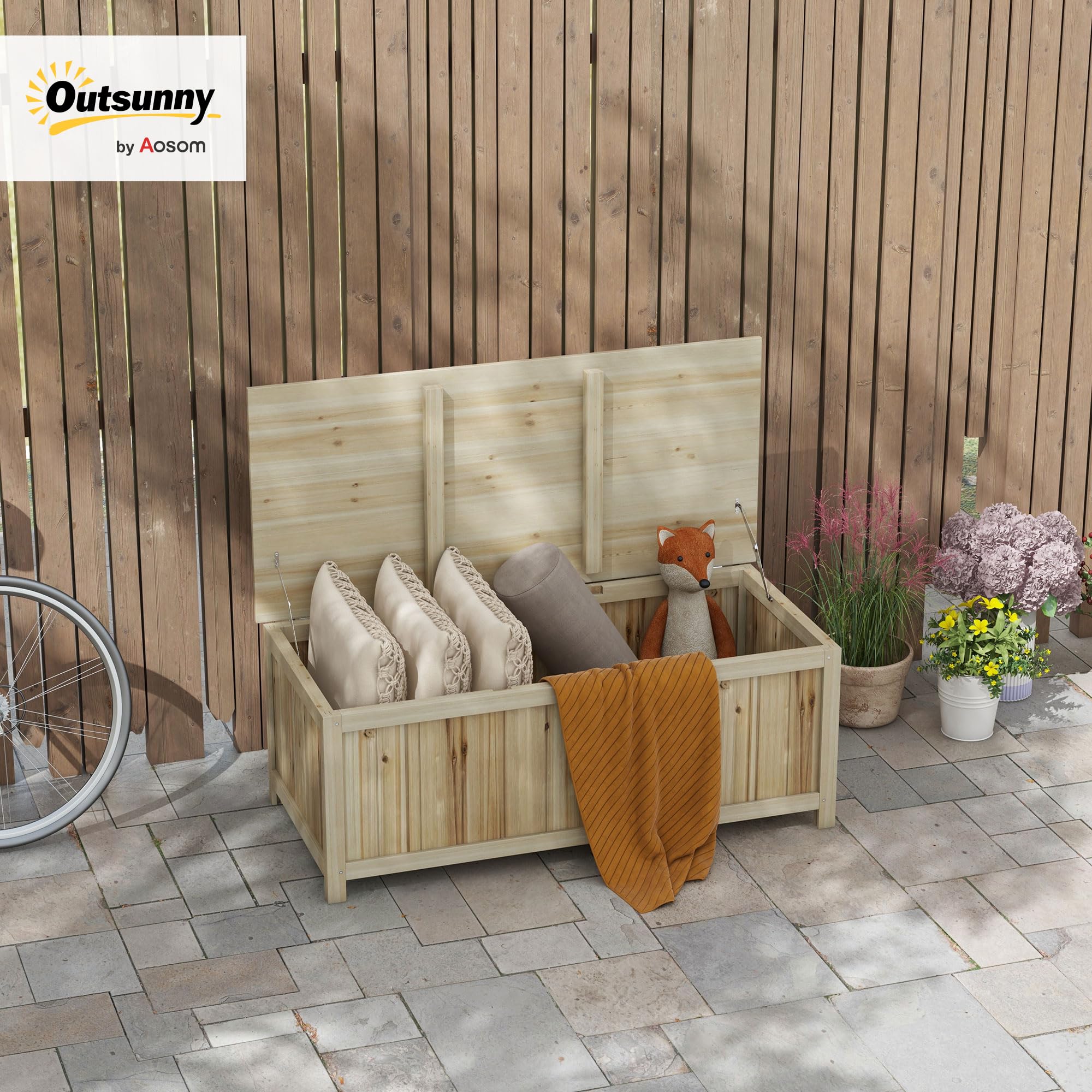 Outsunny Coffre de Rangement Jardin en Bois avec Vérins 120 x 55 x 45 cm