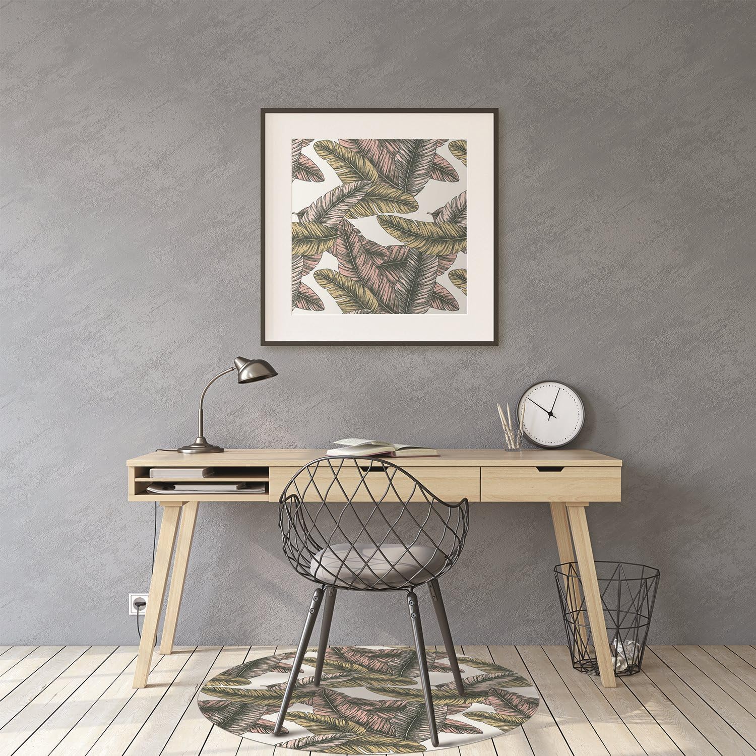 Tappetino per Sedia ø100 cm Rotondo per Ufficio a Casa Antiscivolo Protezione di Pavimenti Resistente ai Danni PVC Vinile Facile da Pulire Impermeabile - foglie di banano