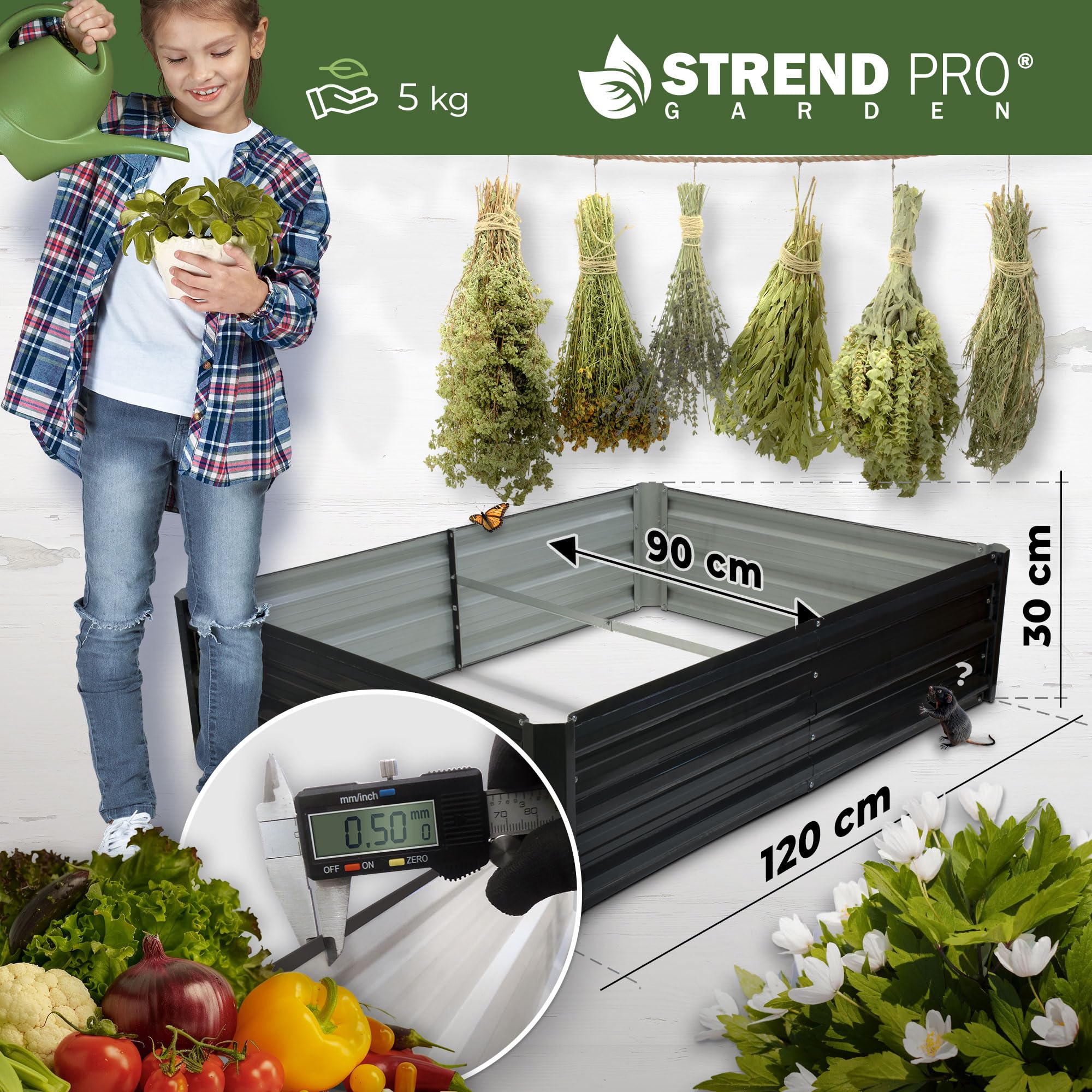 STREND PRO Hochbeet Metall 120x90x30cm | Verzinkter Stahl Gartenbeet Für Gemüse & Kräuter